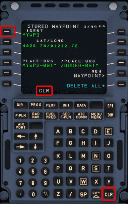 MCDU DATA Stored Waypoint CLR